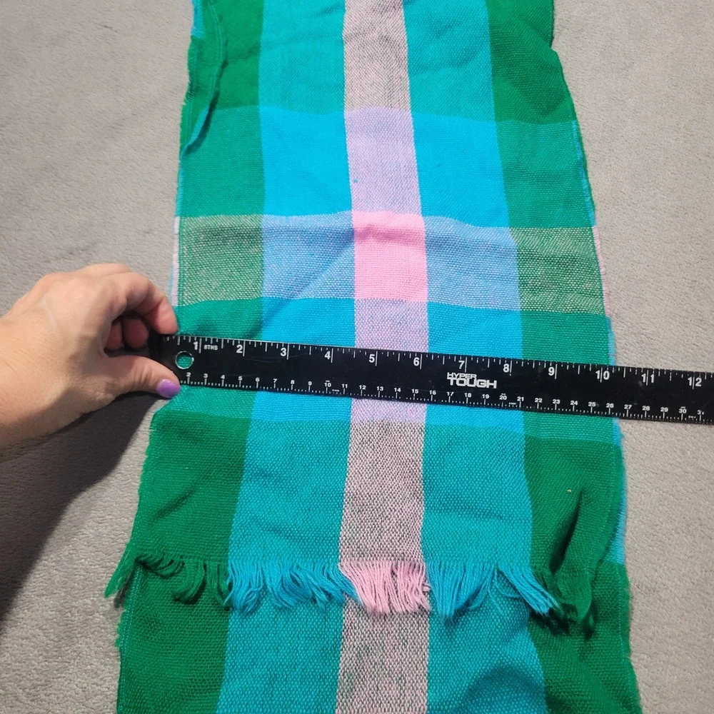 Plaid Checkered Scarf‎ Unisex Green Blue Pink Fringe Vibrant Cozy Boho Scarf